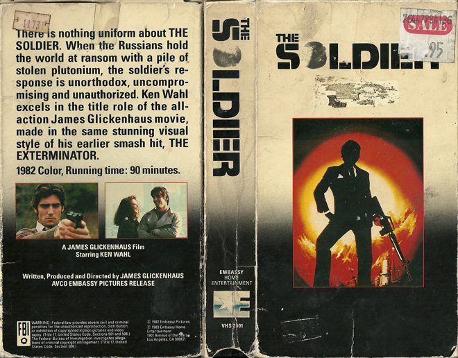 THE SOLDIER VHS, ACTION, HORROR, BLAXPLOITATION, HORROR, ACTION EXPLOITATION, SCI-FI, MUSIC, SEX COMEDY, DRAMA, SEXPLOITATION, BIG BOX, CLAMSHELL, VHS COVER, VHS COVERS, DVD COVER, DVD COVERS