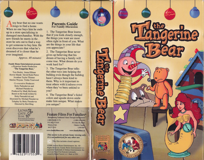 THE TANGERINE BEAR VHS COVER