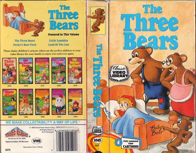 THE THREE BEARS VHS COVER, VHS COVERS