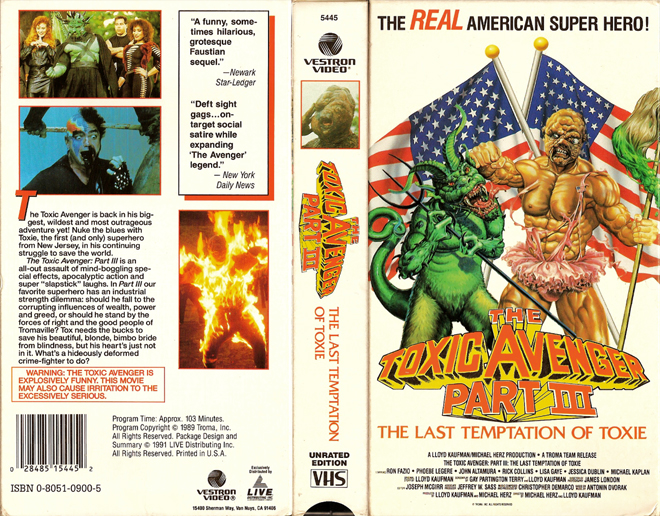 THE TOXIC AVENGER PART 3 : THE LAST TEMPTATION OF TOXIE VHS COVER