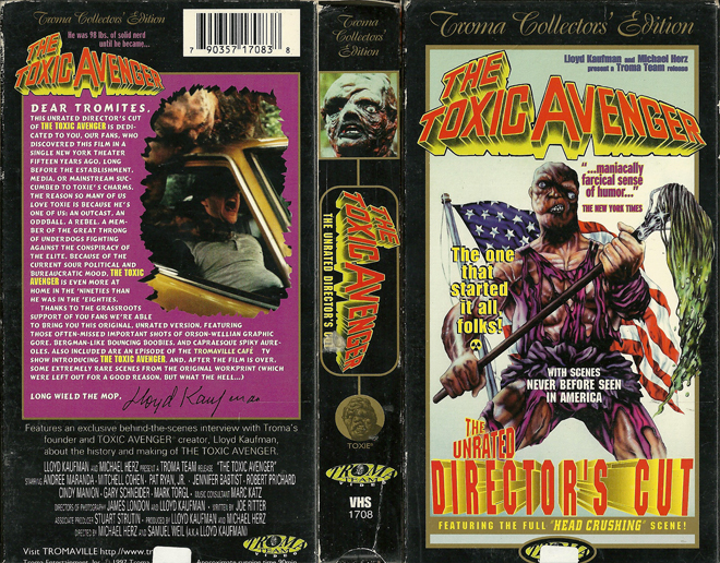 THE TOXIC AVENGER : THE UNRATED DIRECTORS CUT VHS COVER