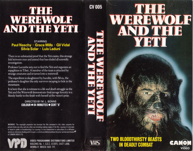 THE WEREWOLF AND THE YETI CANON VIDEO VHS COVER