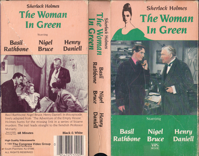 THE WOMAN IN GREEN SHERLOCK HOLMES BASIL RATHBONE NIGEL BRUCE HENRY DANIELL VHS COVER