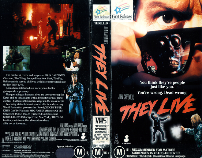 THEY LIVE AUSTRALIAN, BIG BOX, HORROR, ACTION EXPLOITATION, ACTION, HORROR, SCI-FI, MUSIC, THRILLER, SEX COMEDY,  DRAMA, SEXPLOITATION, VHS COVER, VHS COVERS