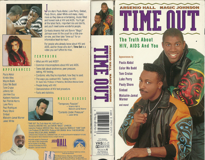 TIME OUT : THE TRUTH ABOUT HIV AIDS AND YOU, ARSENIO HALL, ACTION, HORROR, BLAXPLOITATION, HORROR, ACTION EXPLOITATION, SCI-FI, MUSIC, SEX COMEDY, DRAMA, SEXPLOITATION, BIG BOX, CLAMSHELL, VHS COVER, VHS COVERS, DVD COVER, DVD COVERS