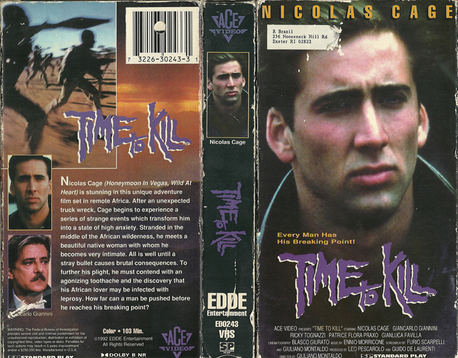TIME TO KILL VHS COVER, VHS COVERS