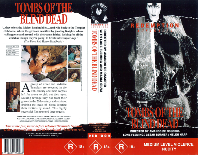 TOMBS OF THE BLIND DEAD, AUSTRALIAN, HORROR, ACTION EXPLOITATION, ACTION, HORROR, SCI-FI, MUSIC, THRILLER, SEX COMEDY, DRAMA, SEXPLOITATION, VHS COVER, VHS COVERS, DVD COVER, DVD COVERS