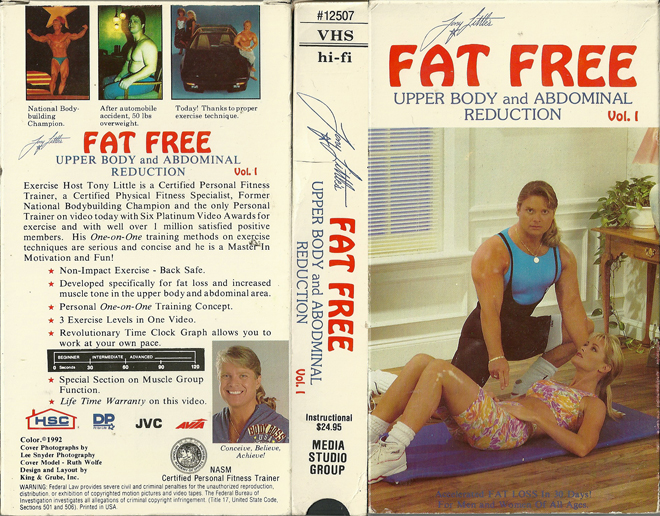 TONY LITTLE : FAT FREE VOLUME 1 VHS COVER, ACTION VHS COVER, HORROR VHS COVER, BLAXPLOITATION VHS COVER, HORROR VHS COVER, ACTION EXPLOITATION VHS COVER, SCI-FI VHS COVER, MUSIC VHS COVER, SEX COMEDY VHS COVER, DRAMA VHS COVER, SEXPLOITATION VHS COVER, BIG BOX VHS COVER, CLAMSHELL VHS COVER, VHS COVER, VHS COVERS, DVD COVER, DVD COVERS