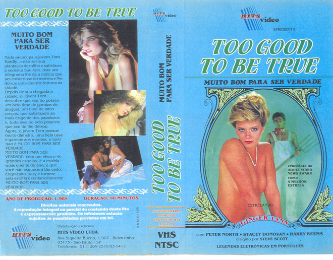 TOO GOOD TO BE TRUE, BRAZIL VHS, BRAZILIAN VHS, ACTION VHS COVER, HORROR VHS COVER, BLAXPLOITATION VHS COVER, HORROR VHS COVER, ACTION EXPLOITATION VHS COVER, SCI-FI VHS COVER, MUSIC VHS COVER, SEX COMEDY VHS COVER, DRAMA VHS COVER, SEXPLOITATION VHS COVER, BIG BOX VHS COVER, CLAMSHELL VHS COVER, VHS COVER, VHS COVERS, DVD COVER, DVD COVERS