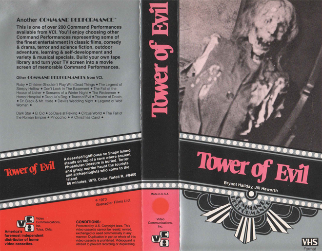 TOWER OF EVIL, ACTION VHS COVER, HORROR VHS COVER, BLAXPLOITATION VHS COVER, HORROR VHS COVER, ACTION EXPLOITATION VHS COVER, SCI-FI VHS COVER, MUSIC VHS COVER, SEX COMEDY VHS COVER, DRAMA VHS COVER, SEXPLOITATION VHS COVER, BIG BOX VHS COVER, CLAMSHELL VHS COVER, VHS COVER, VHS COVERS, DVD COVER, DVD COVERS