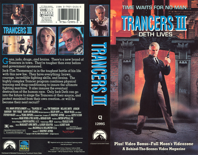 TRANCERS 3, STRANGE VHS, ACTION VHS COVER, HORROR VHS COVER, BLAXPLOITATION VHS COVER, HORROR VHS COVER, ACTION EXPLOITATION VHS COVER, SCI-FI VHS COVER, MUSIC VHS COVER, SEX COMEDY VHS COVER, DRAMA VHS COVER, SEXPLOITATION VHS COVER, BIG BOX VHS COVER, CLAMSHELL VHS COVER, VHS COVER, VHS COVERS, DVD COVER, DVD COVERSS