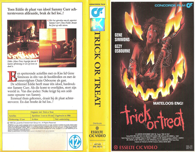TRICK OR TREAT, ESSELTE CIC VIDEO, SCI-FI, HORROR, WARNER HOME VIDEO, ACTION, THRILLER, VHS COVER, VHS COVERS