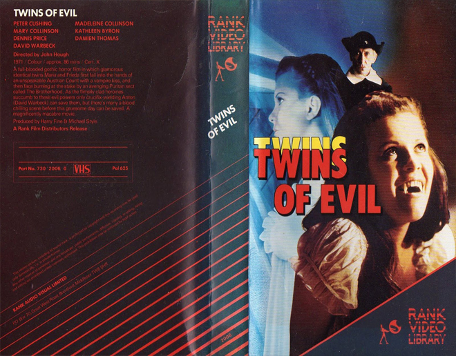 TWINS OF EVIL RANK VIDEO LIBRARY VHS COVER, VHS COVERS