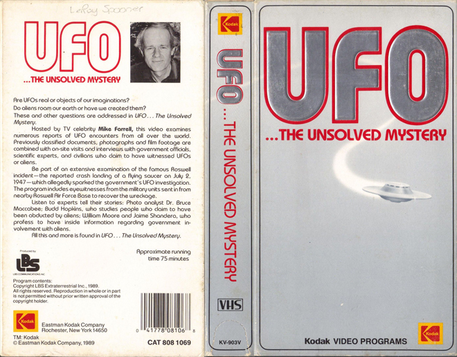 UFO THE UNSOLVED MYSTERY KODAK VIDEO PROGRAMS VHS COVER