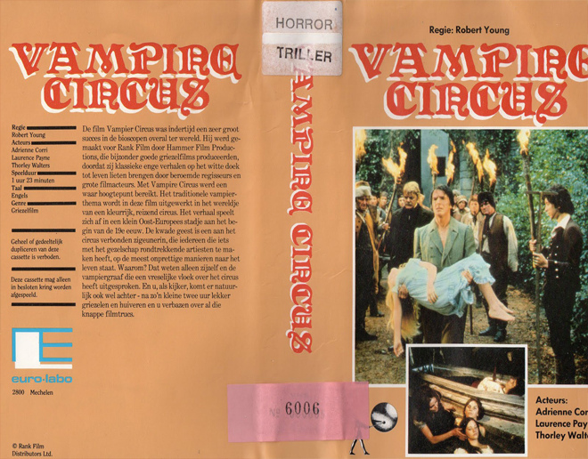 VAMPIRE CIRCUS REGIE ROBERT-YOUNG VHS COVER