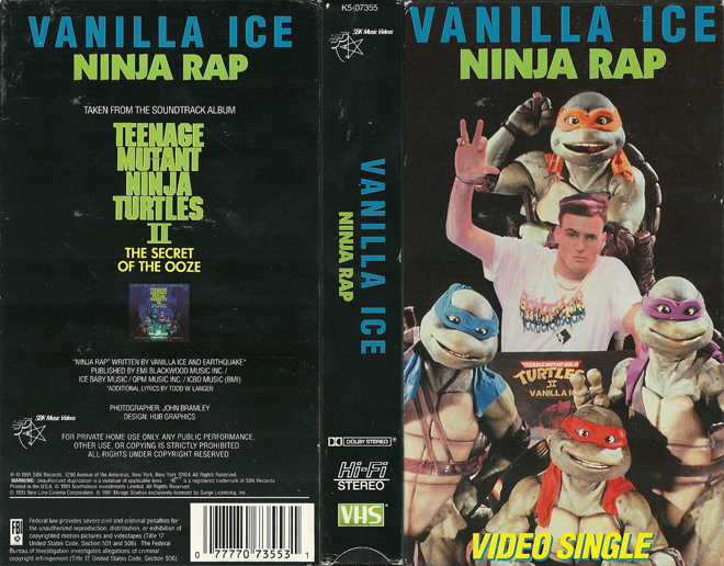 VANILLA ICE : NINJA RAP TEENAGE MUTANT NINJA TURTLES VHS COVER