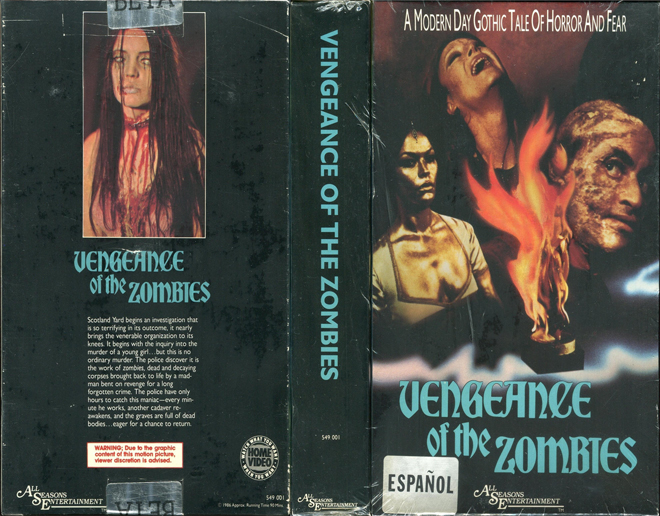 VENGEANCE OF THE ZOMBIES A MODERN DAY GOTHIC TALE OF HORROR VHS COVER, VHS COVERS