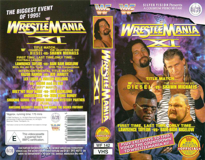 WRESTLEMANIA 11, WWF, WWE, COLISEUM VIDEO, THE HULKAMANIACS, VHS COVER, VHS COVERS