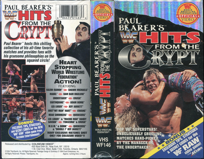 WWF PAUL BEARERS HITS FROM THE CRYPT, THE UNDERTAKER, WWF, WWE, COLISEUM VIDEO, VHS COVER, VHS COVERS