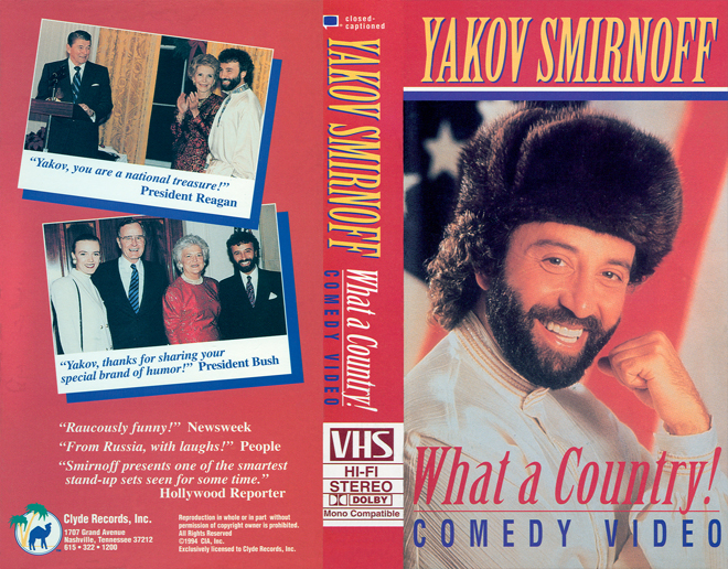 YAKOV SMIRNOFF : WHAT A COUNTRY,  THRILLER, ACTION, HORROR, BLAXPLOITATION, HORROR, ACTION EXPLOITATION, SCI-FI, MUSIC, SEX COMEDY, DRAMA, SEXPLOITATION, VHS COVER, VHS COVERS, DVD COVER, DVD COVERS