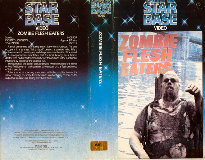 ZOMBIE FLESH EATERS, STAR BASE VIDEO AUSTRALIAN VHS COVER, VHS COVERS